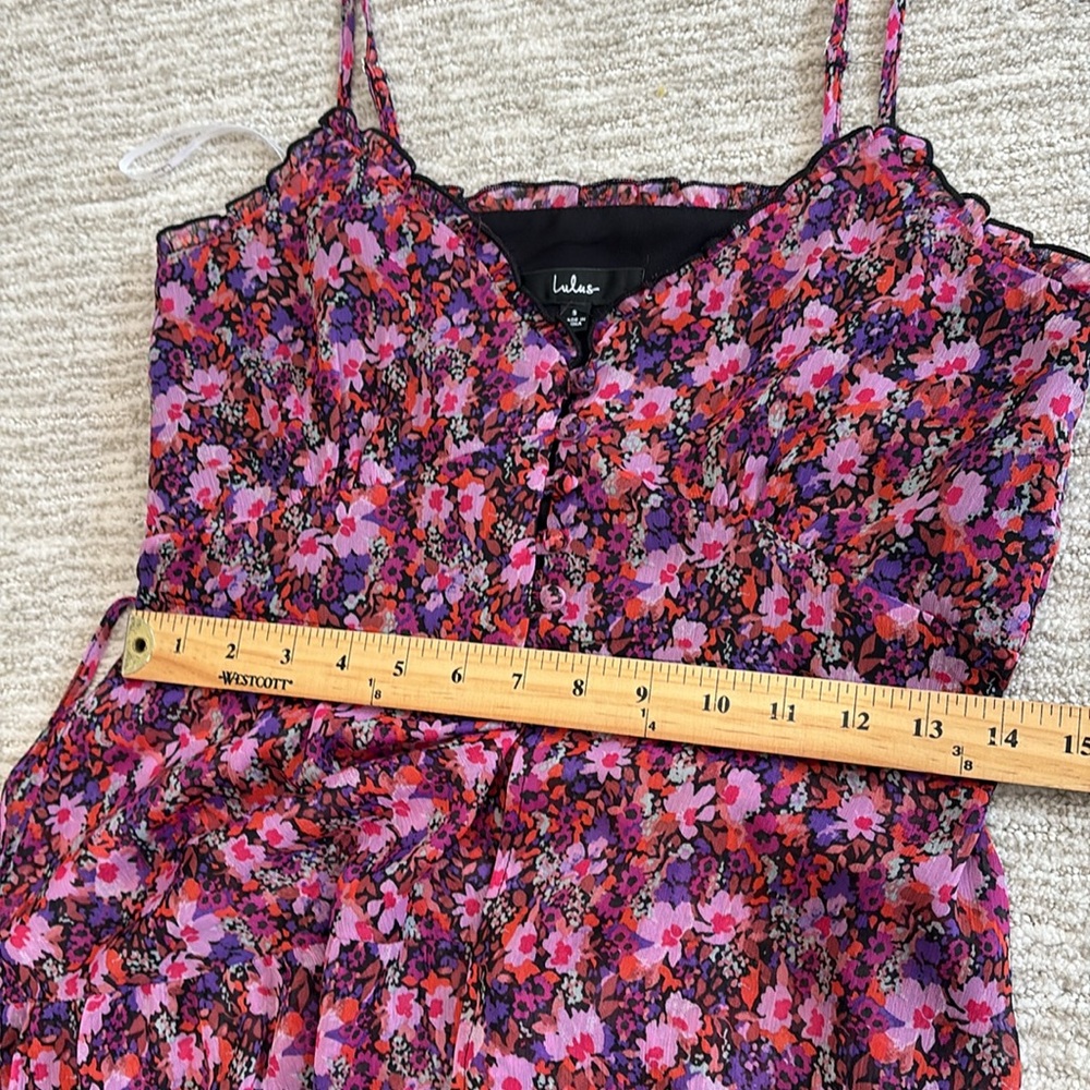 Lulus Sheer Floral Slipdress Size Small Button Front Tiered Ruffle Maxi Dress - Picture 11 of 15